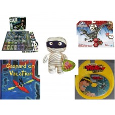 Children's Gift Bundle [5 Piece] -  Clue Secrets and Spies  - Jurassic World Velociraptor "Blue" Figure  - Sugarloaf Kelly s Mummy Doll  11" - Gaspard on Vacation  - The Best of the Dick Tracy Show   